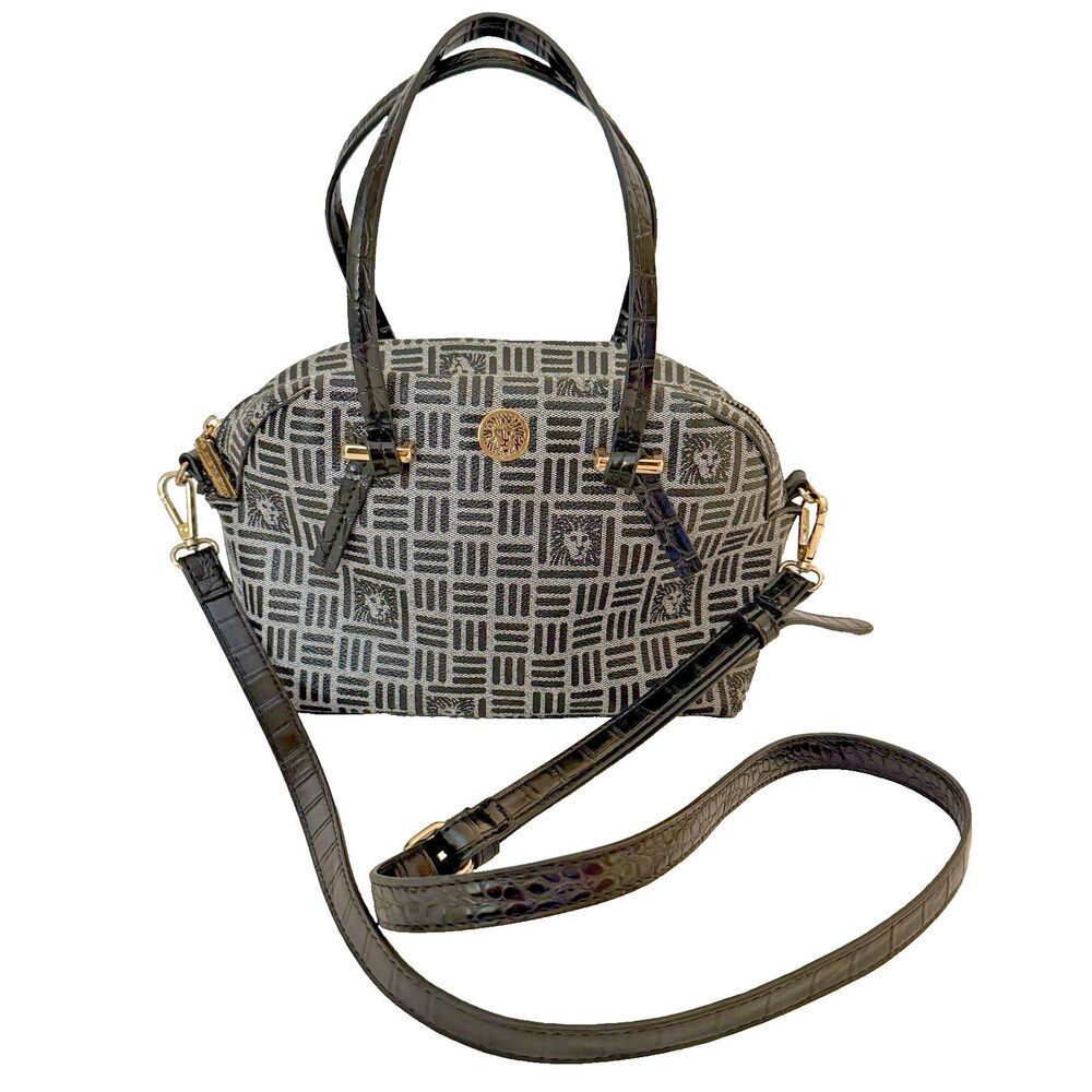Anne Klein Signature Gray Lion Vegan Semi-Structured Satchel Crossbody Handbag